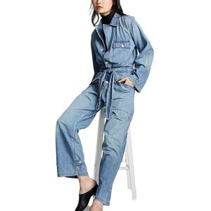 Nili Lotan Aria Denim Belted Jumpsuit Sz XS